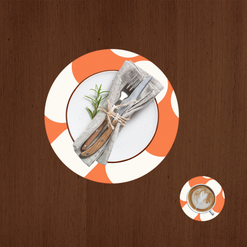 Retro 70s Orange Cream Groovy Curves Charger Plate Set  12 Pieces