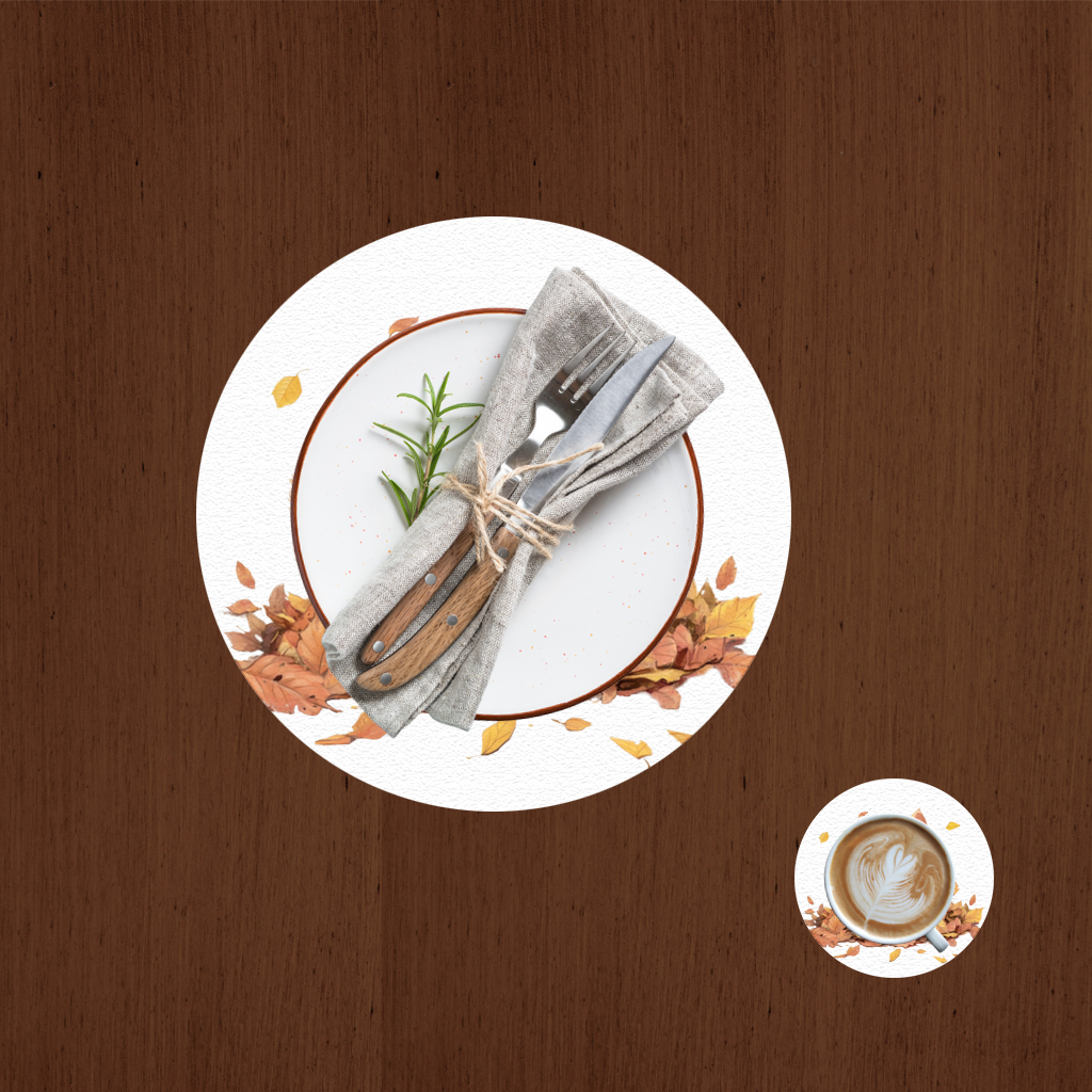 Ginger Kitten in Autumn Leaves Charger Plate Set  12 Pieces