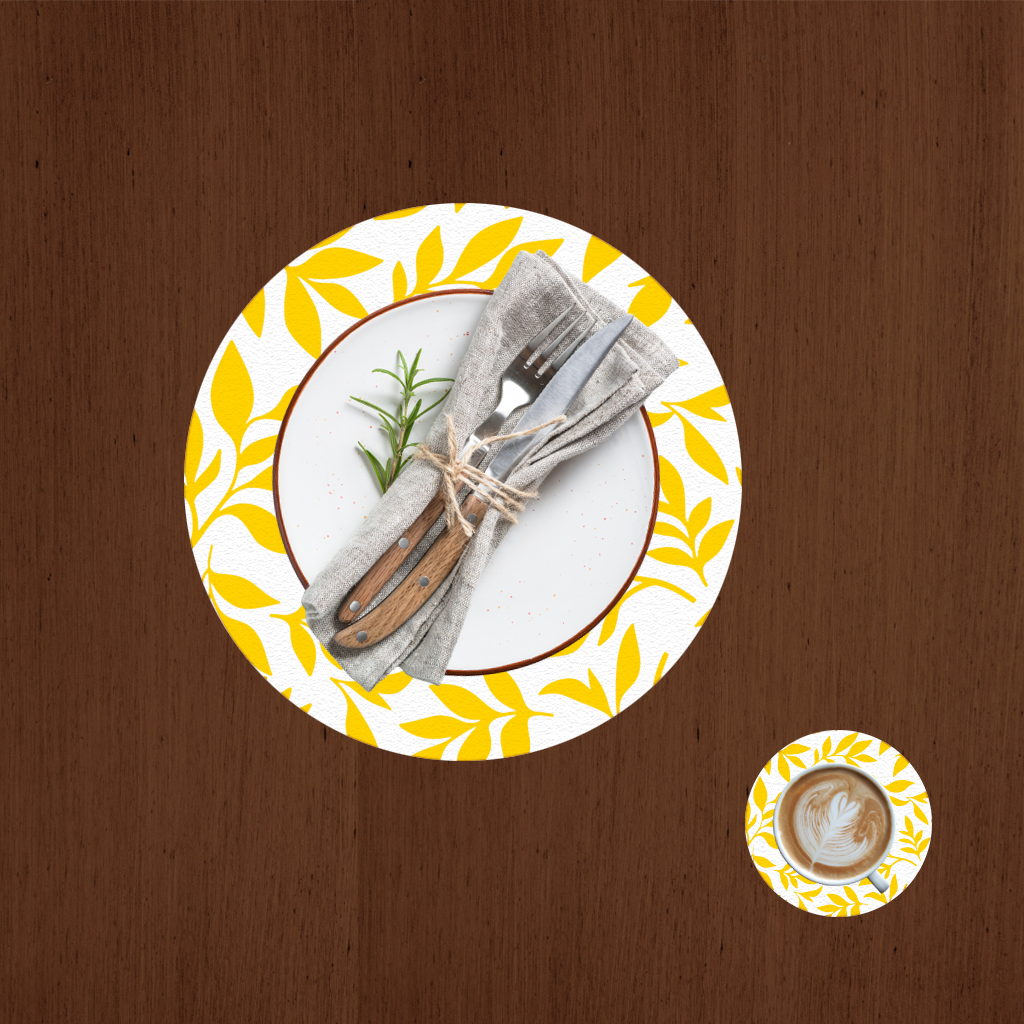 Mustard Yellow Botanical Leaves Charger Plate Set  12 Pieces