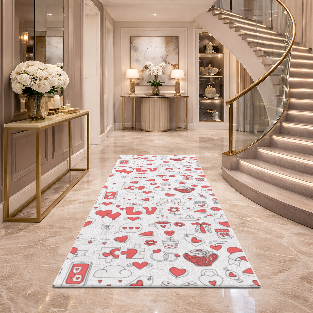 Valentines Day Doodle Love Heart Pattern Cute Design Hallway & Entryway Rug