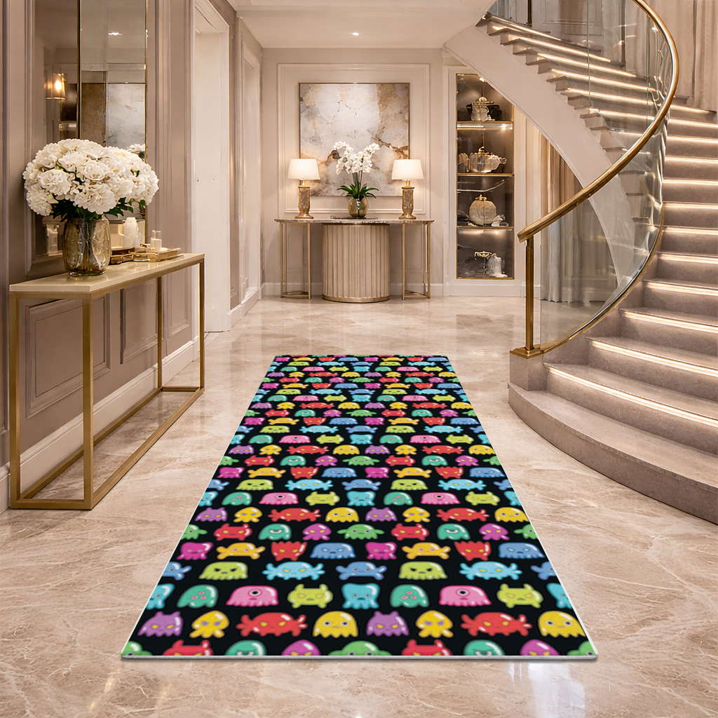 Cute Colorful Monsters Seamless Pattern Hallway & Entryway Rug