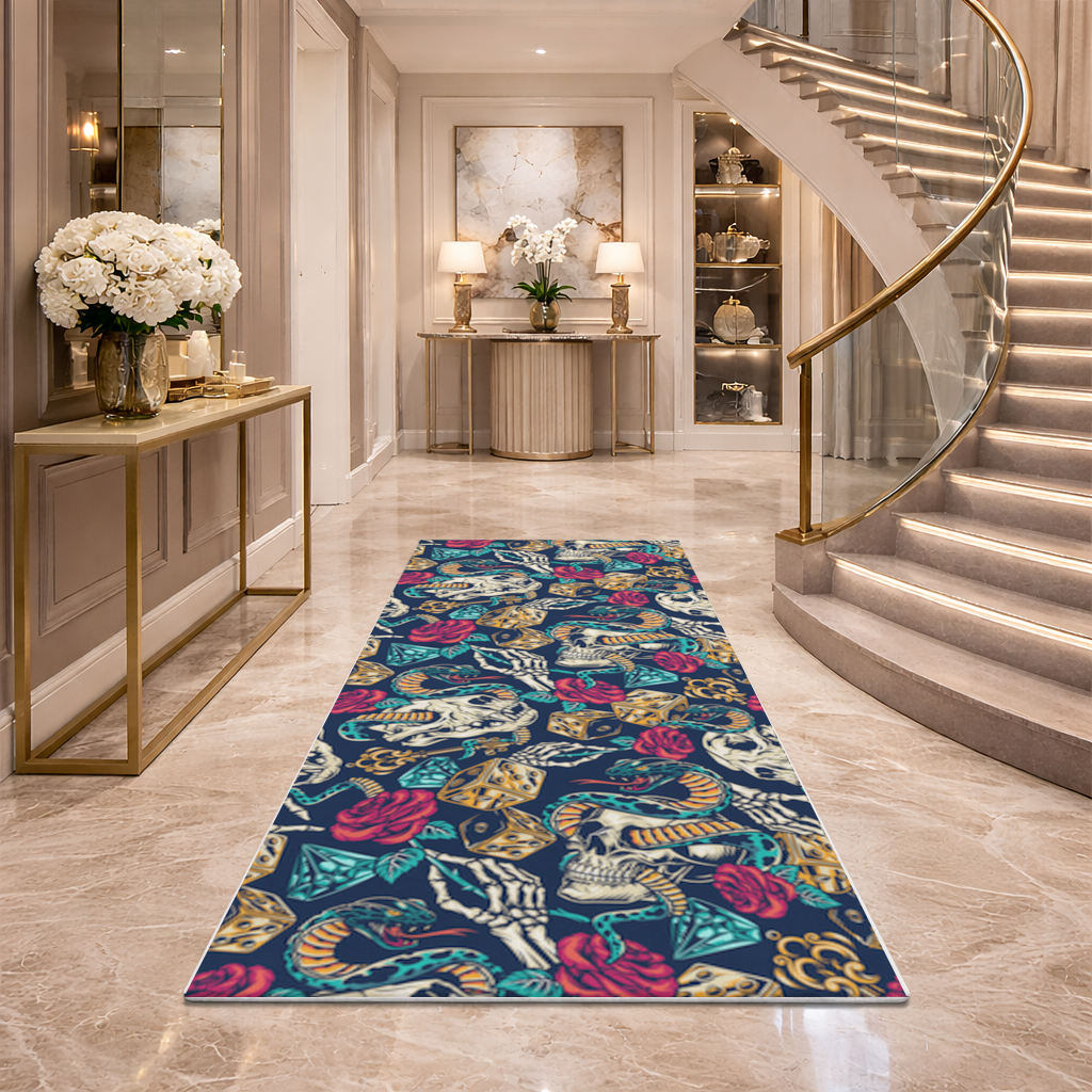 Kuru Kafa Yılan Zar ve Gül Deseni Antre ve Koridor Halısı