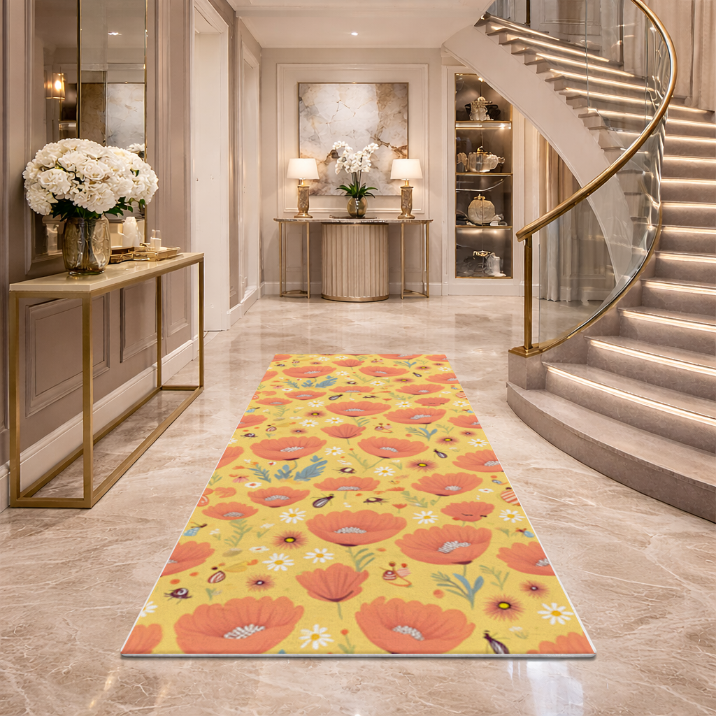 Floral  Insect Pattern  Colorful Design Hallway & Entryway Rug