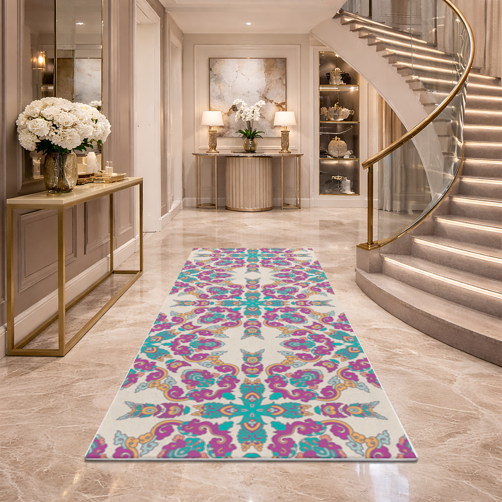 Colorful Oriental Symmetrical Mandala Pattern Hallway & Entryway Rug