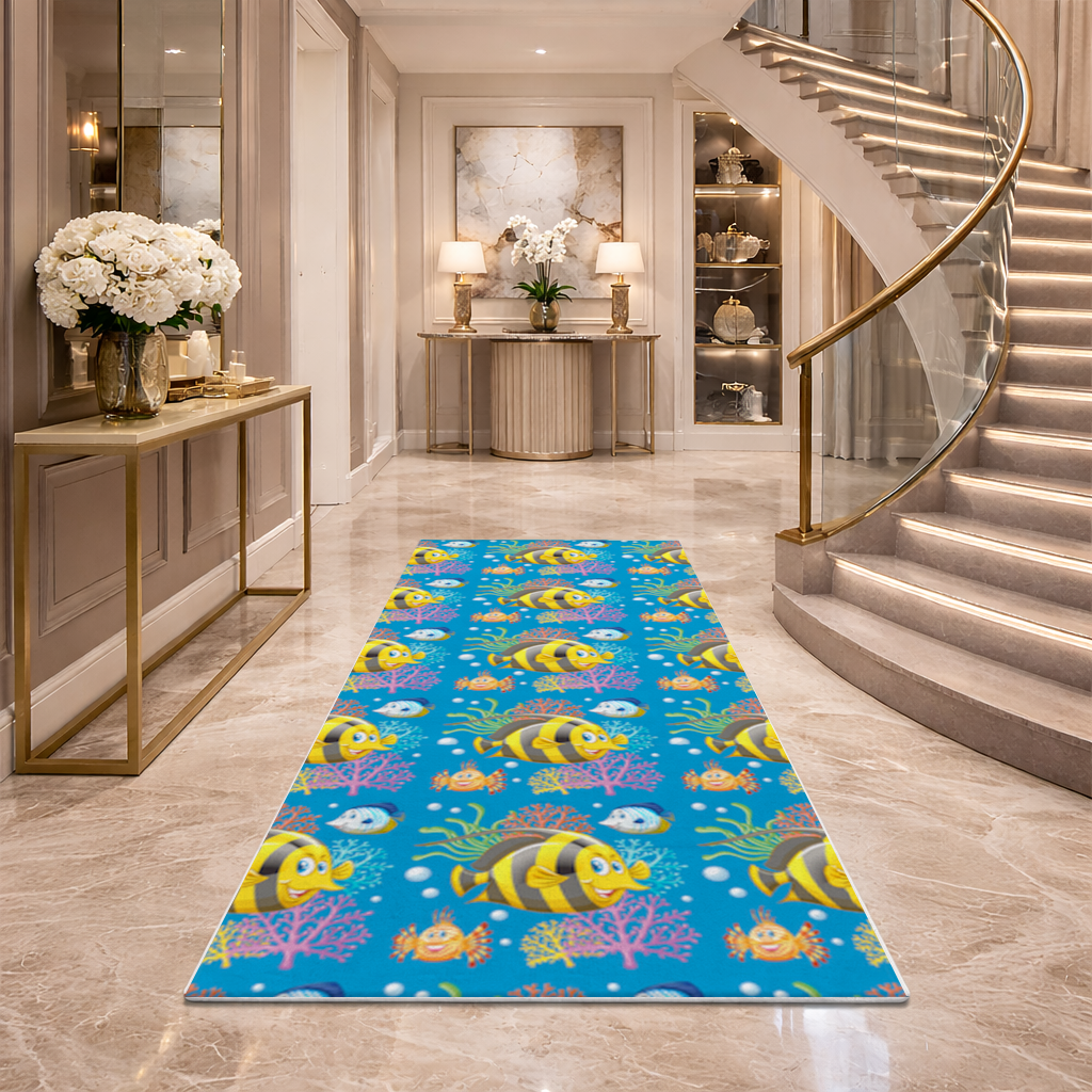 Renkli Tropikal Balıklar ve Mercan Resifi Antre ve Koridor Halısı