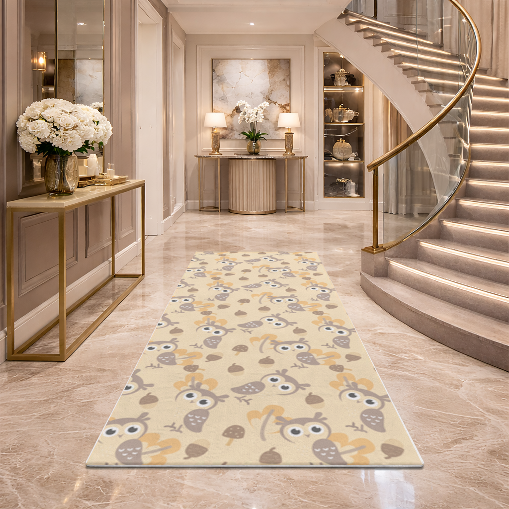 Cute Owl and Acorn Autumn Seamless Pattern Hallway & Entryway Rug