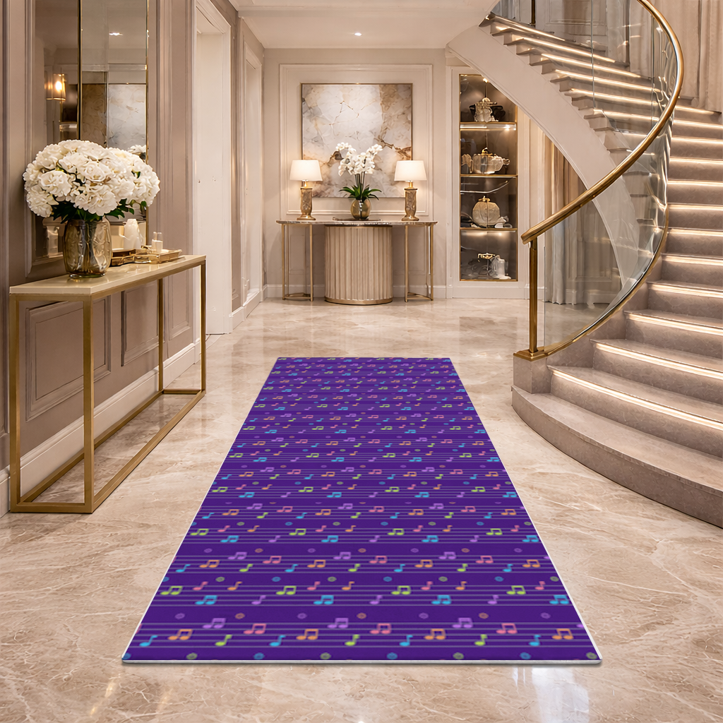 Renkli Müzik Notaları ve Modern Geometrik Desen Antre ve Koridor Halısı