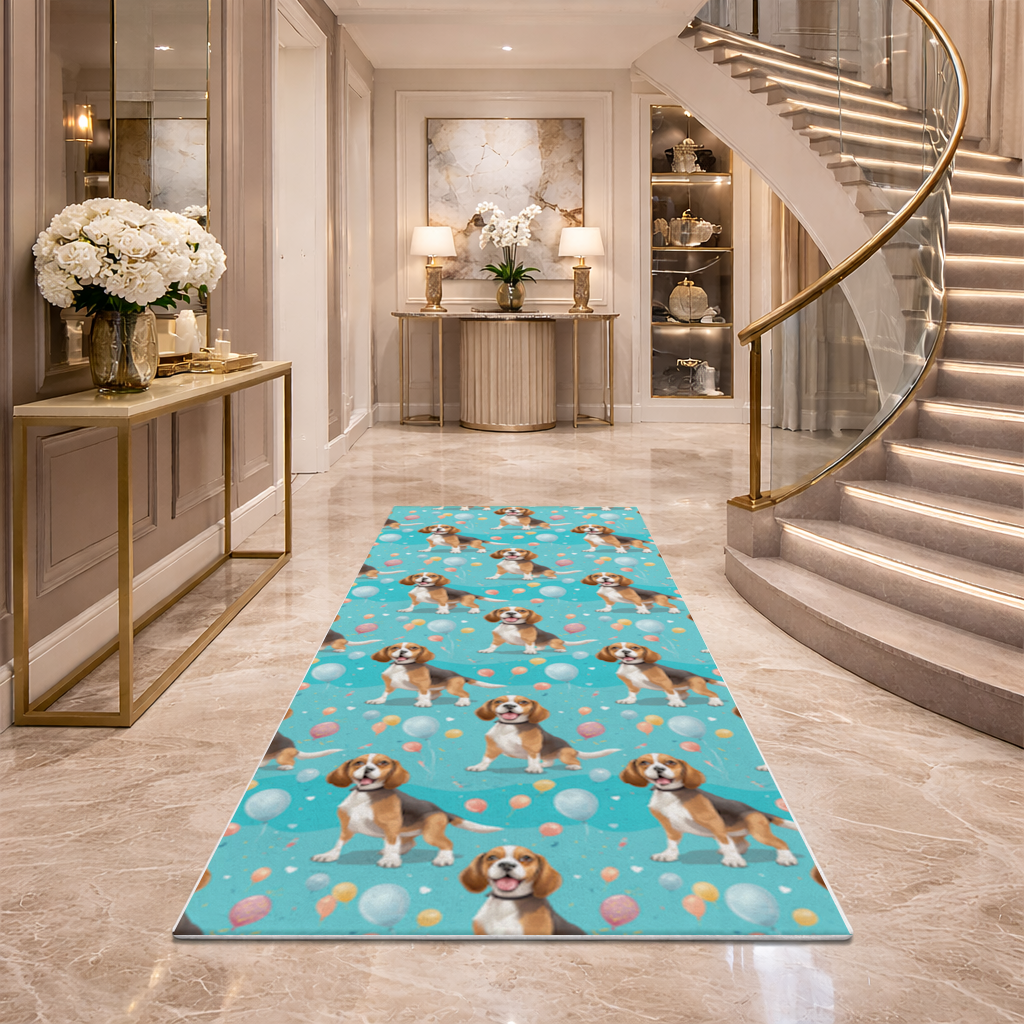 Cute Beagle Dog and Colorful Balloons Seamless Pattern Hallway & Entryway Rug