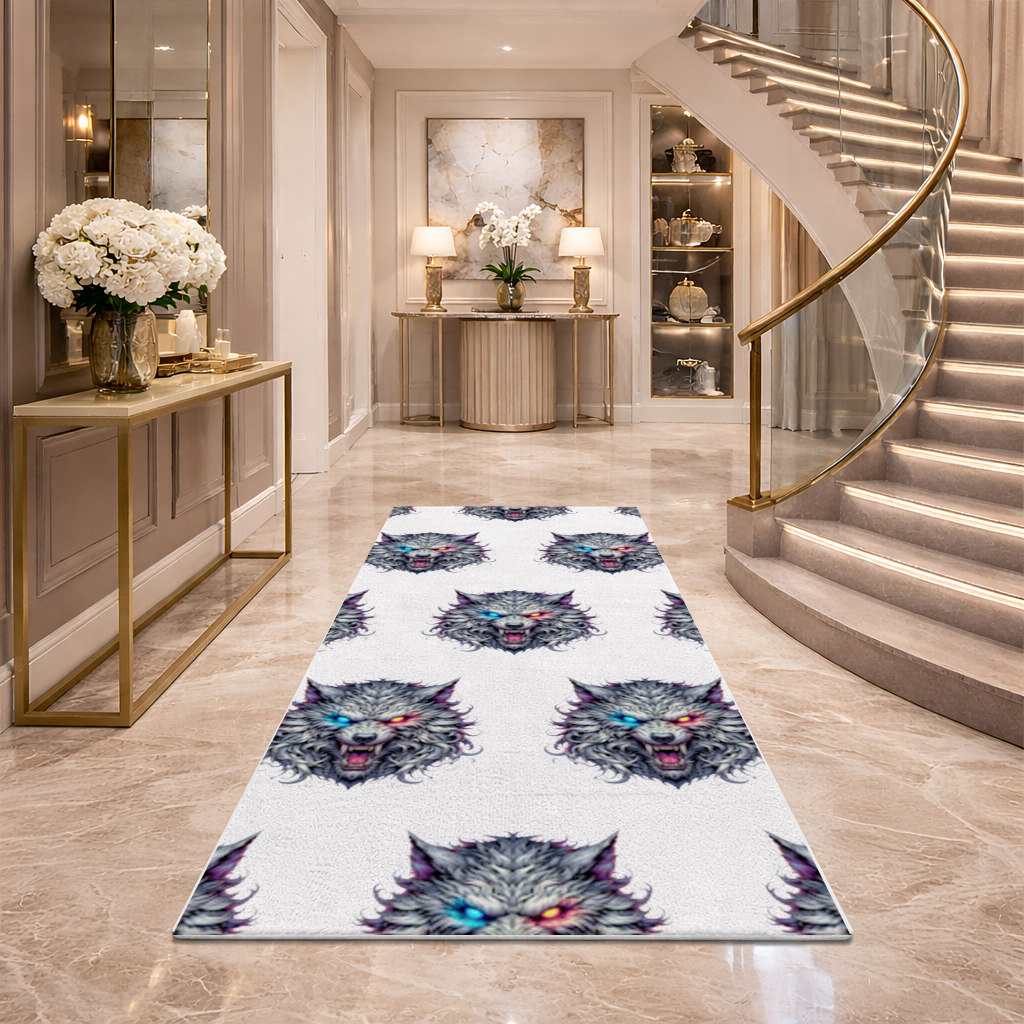 Fierce Wolf Head Illustration Heterochromia Eyes, Savage Wolf Hallway & Entryway Rug