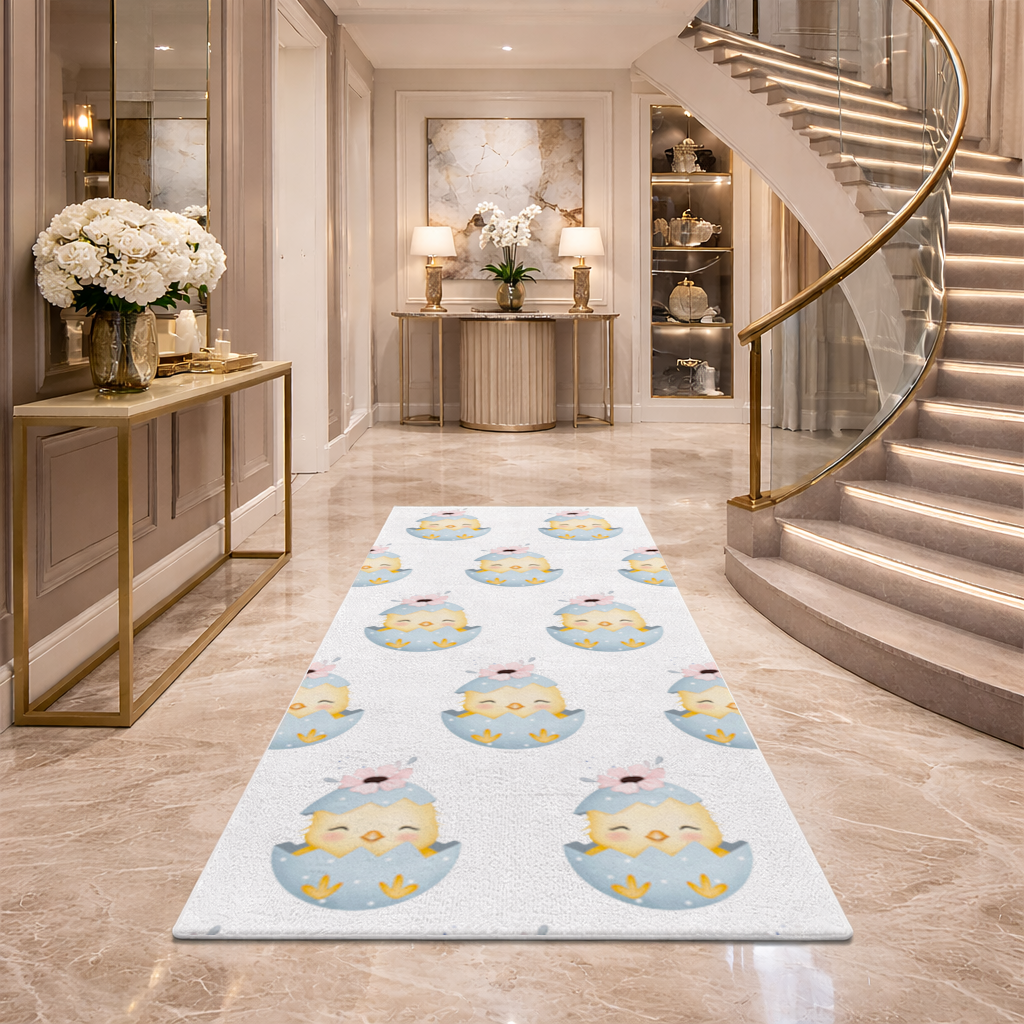 Cute Chick in Egg with Floral Hat Hallway & Entryway Rug