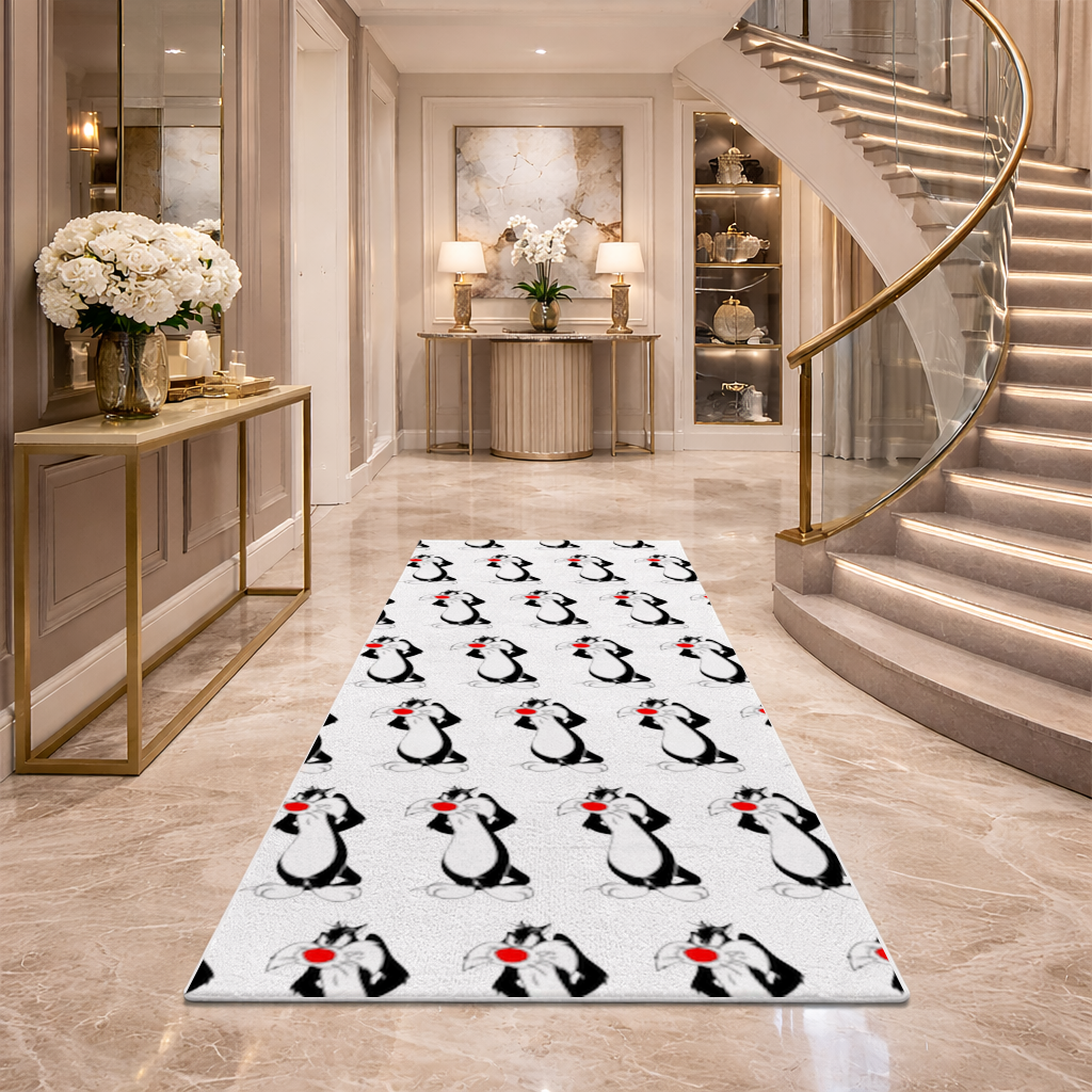 Funny Cartoon Cat Illustration Hallway & Entryway Rug