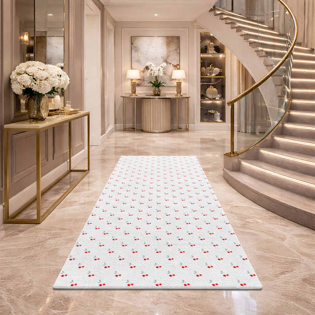 Minimal Cherry Repeat Pattern Background Hallway & Entryway Rug