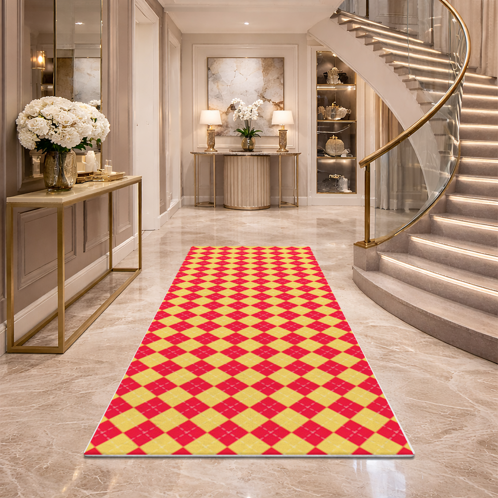 Red and Yellow Argyle Geometric Pattern Background Hallway & Entryway Rug