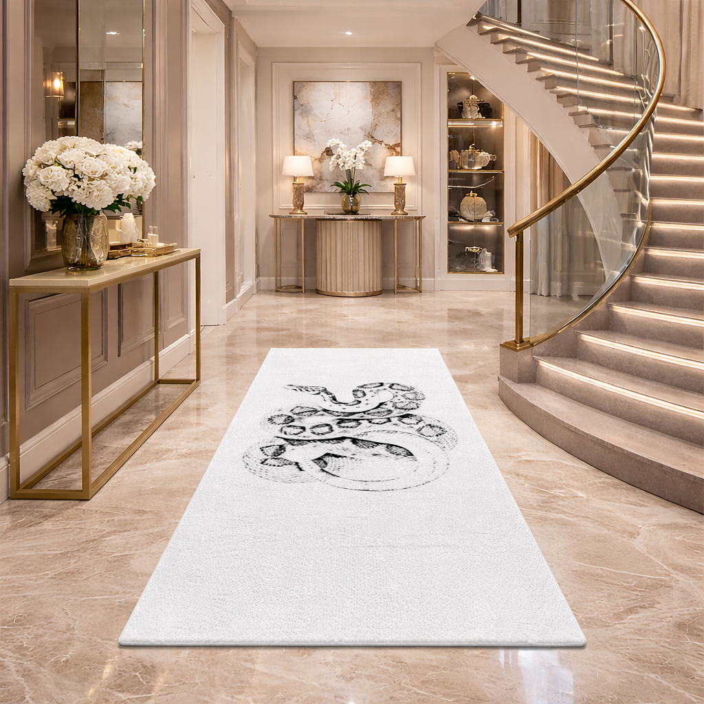Detailed Vintage Rattlesnake Illustration Hallway & Entryway Rug
