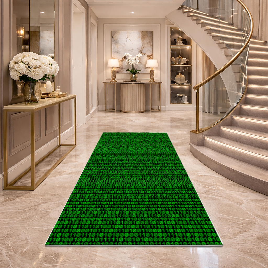 Matrix Style Digital Binary Code Background Hallway & Entryway Rug