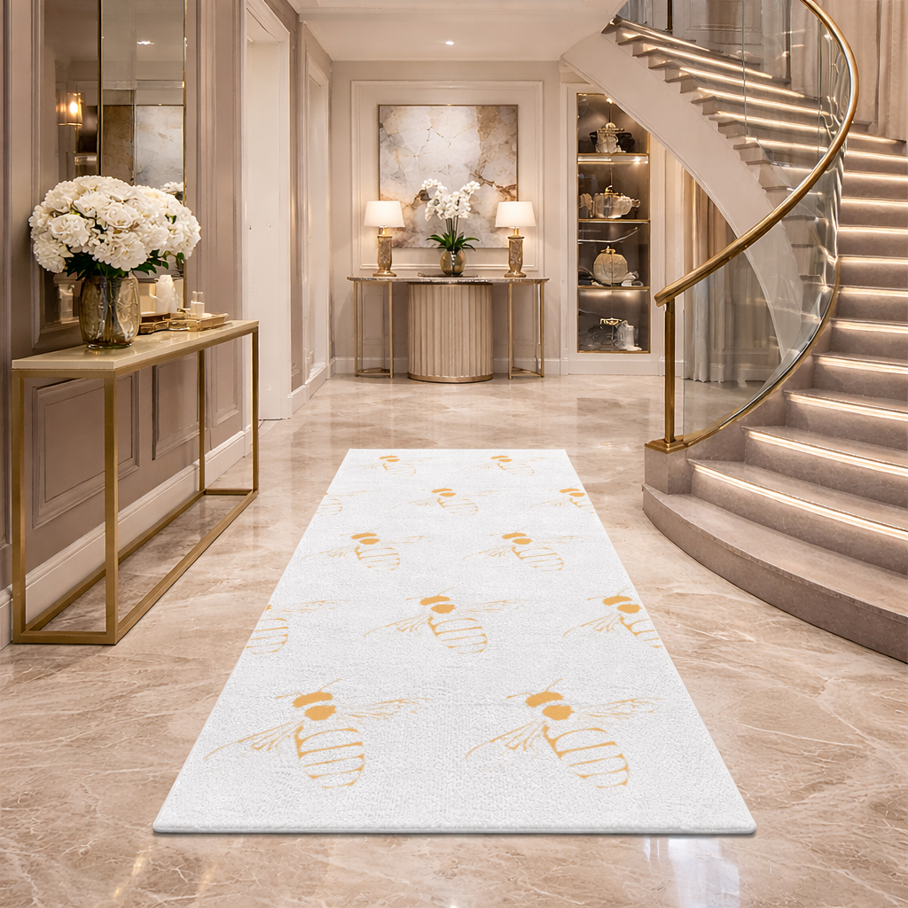 Minimal Orange Bee Illustration Hallway & Entryway Rug