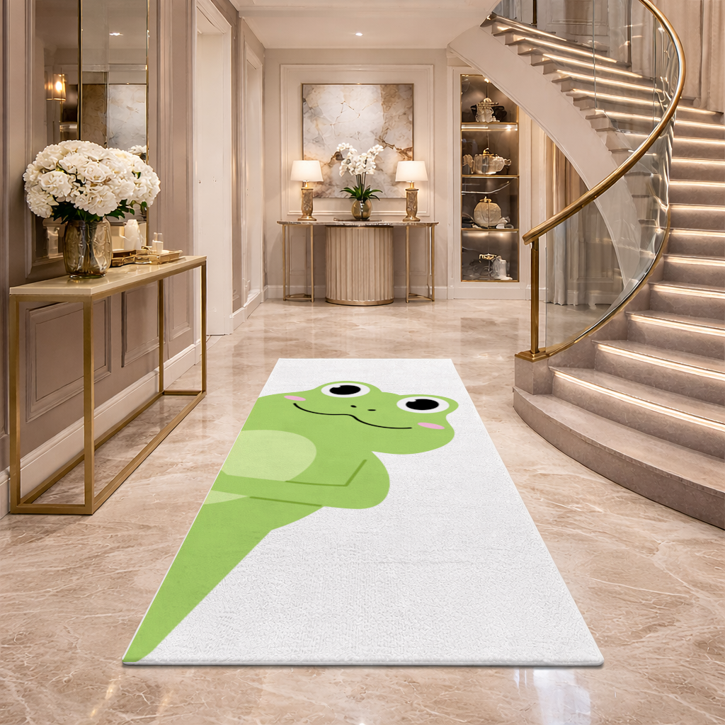 Sevimli Yeşil Kurbağa Peek-a-Boo İllüstrasyonu Antre ve Koridor Halısı