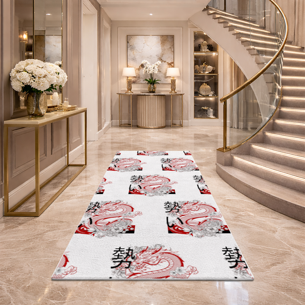 Japanese Dragon with Floral Design Hallway & Entryway Rug