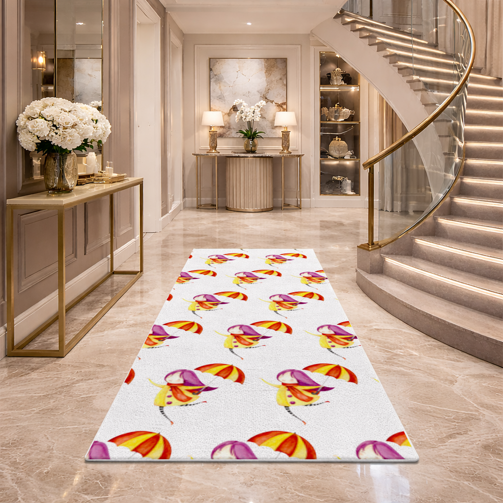 Cheerful Girl with Umbrella Hallway & Entryway Rug