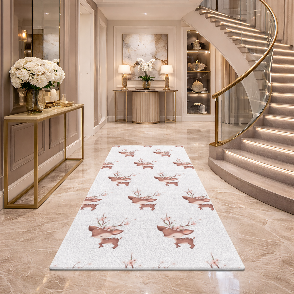 Cute Baby Deer with Floral Antlers Hallway & Entryway Rug