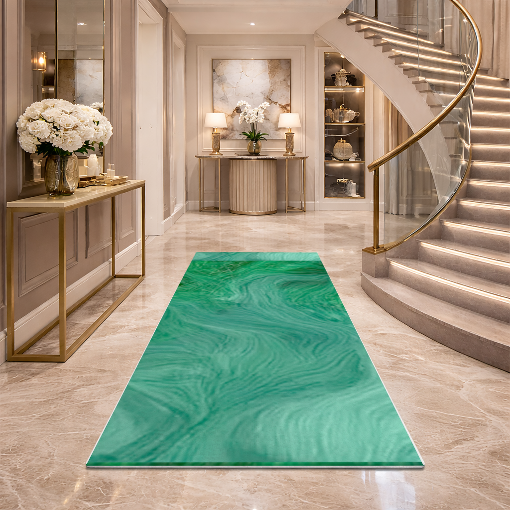 Black and green marbling Hallway & Entryway Rug