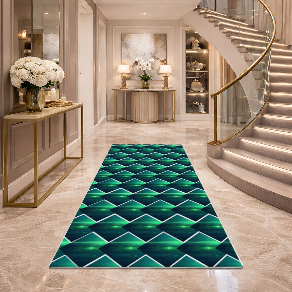 Green bright strips on black background. Hallway & Entryway Rug