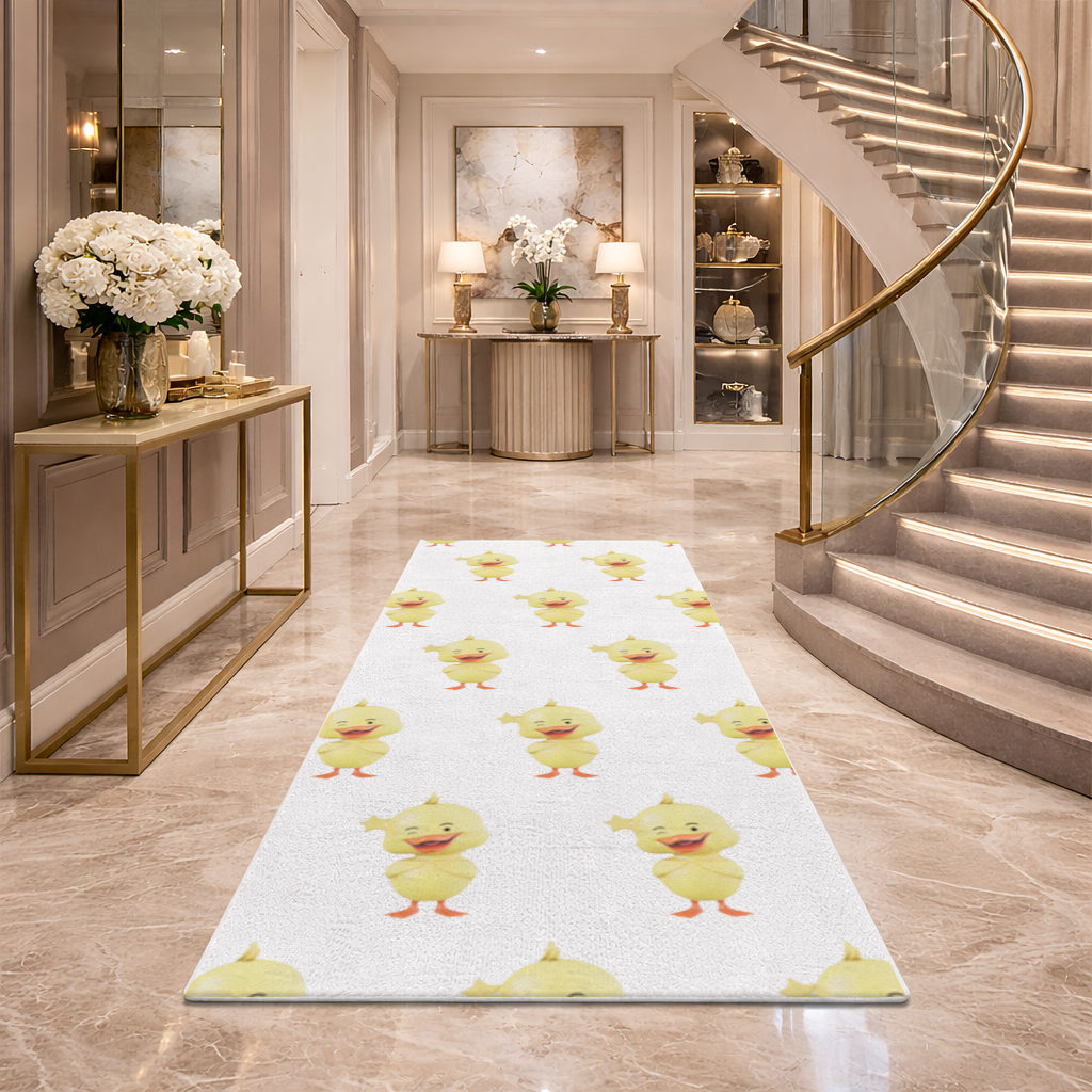 Cheerful Winking Yellow Duck with Star Hallway & Entryway Rug