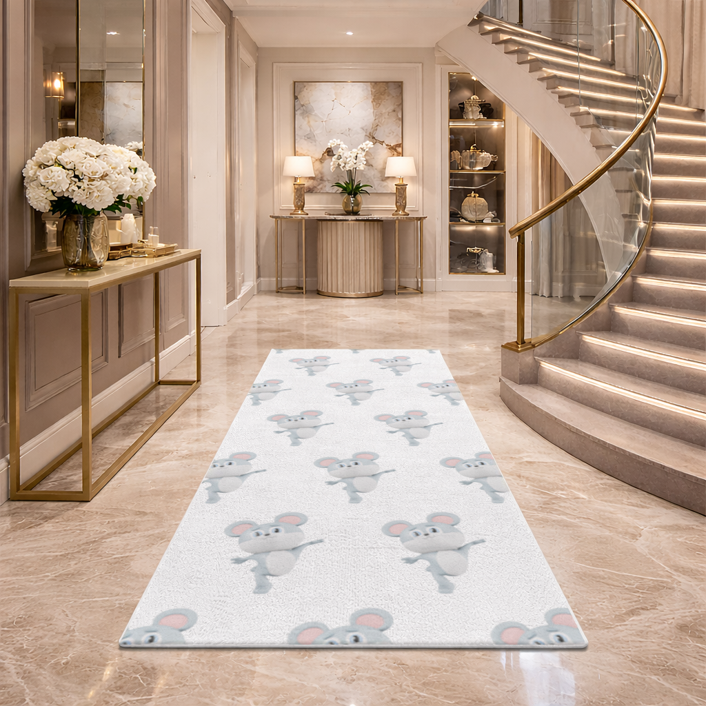 Dans Eden Sevimli Gri Fare Karakteri Antre ve Koridor Halısı