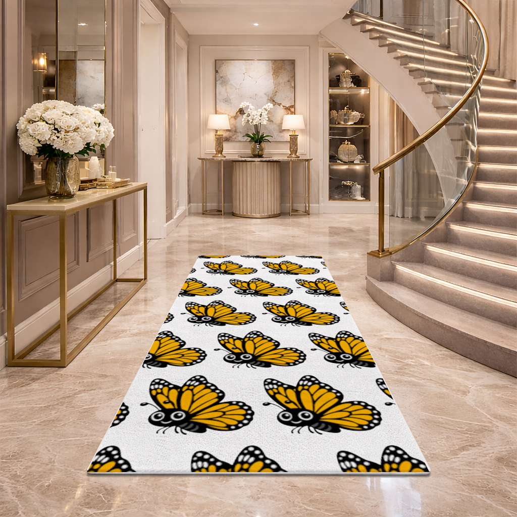 Smiling Orange Monarch Butterfly Character Hallway & Entryway Rug