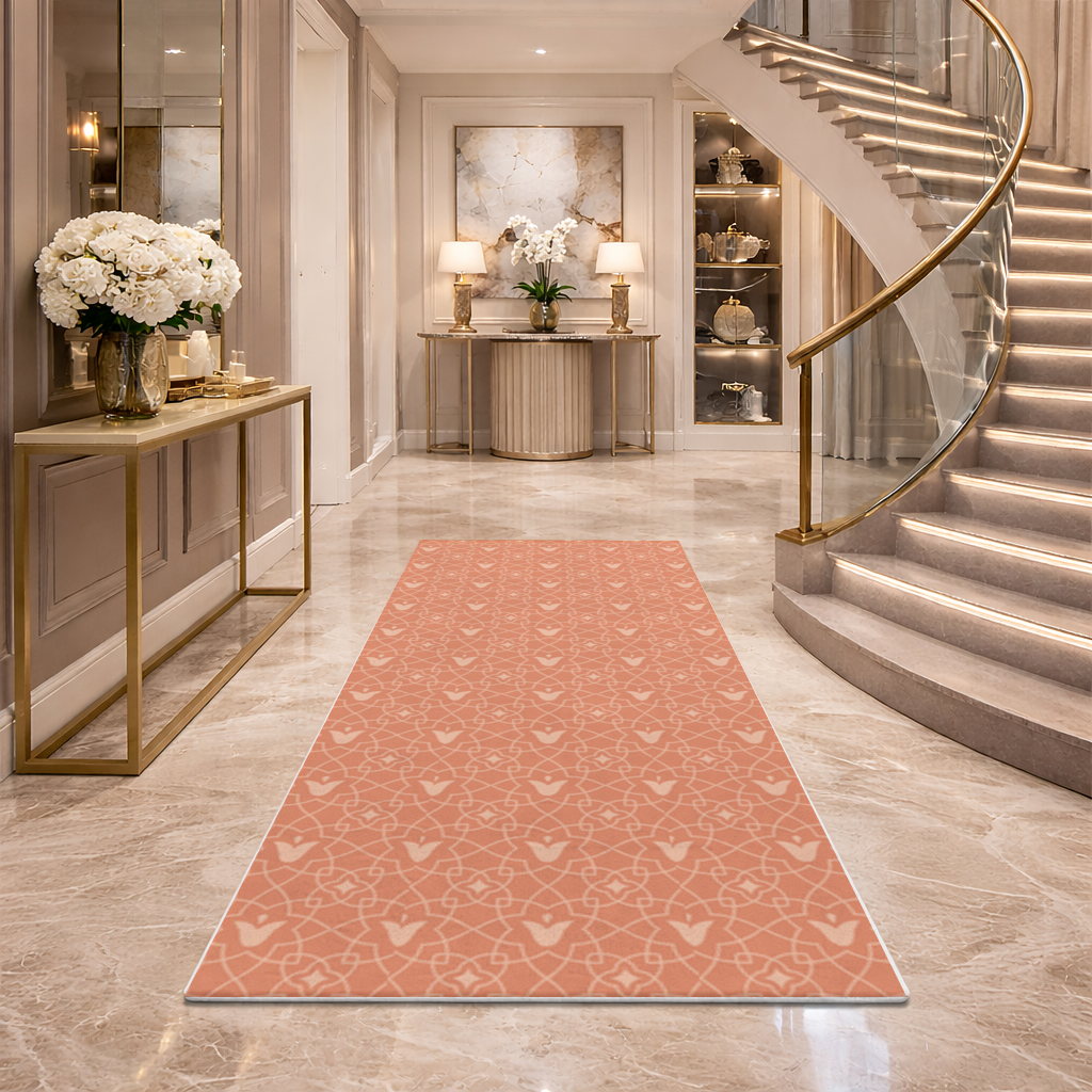 Modern Geometric Linear Terracotta Pattern Hallway & Entryway Rug