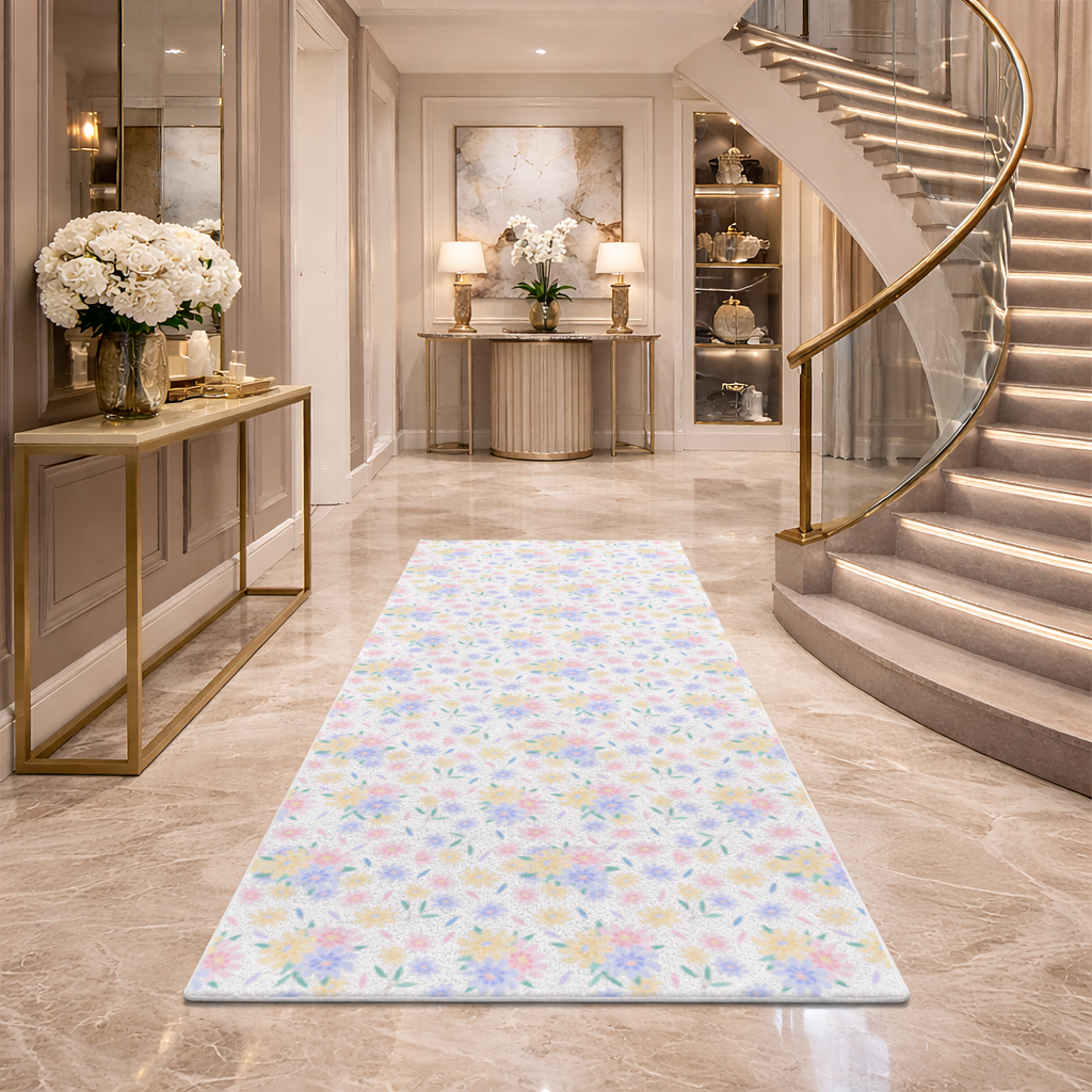 Colorful Pastel Spring Floral Pattern Hallway & Entryway Rug
