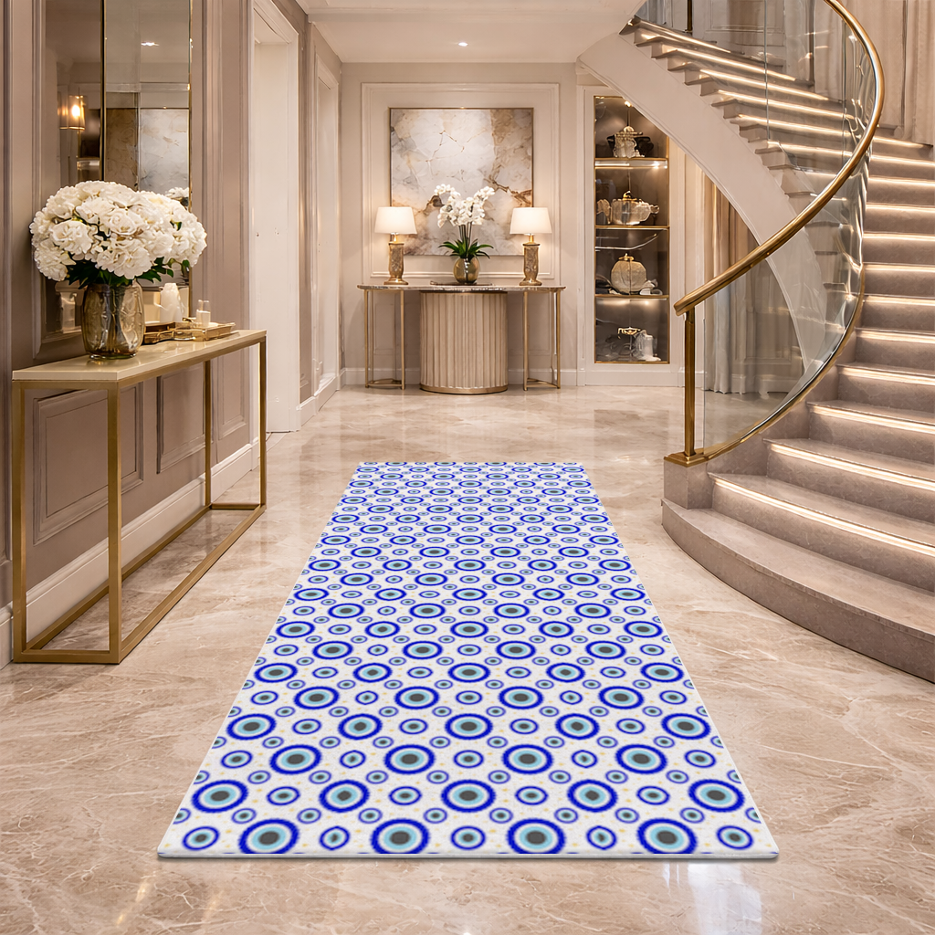 Blue Evil Eye Pattern with Stars Hallway & Entryway Rug