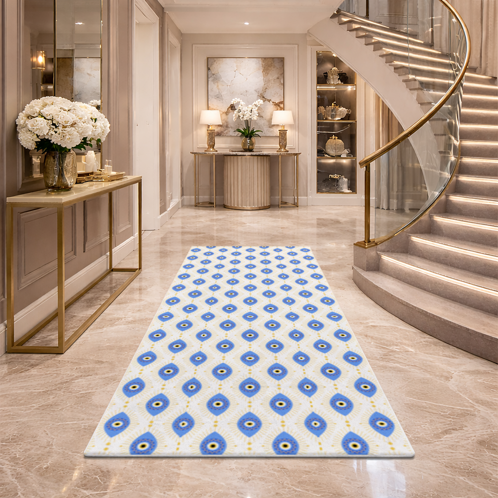 Modern Evil Eye Pattern with Sunburst Rays Hallway & Entryway Rug