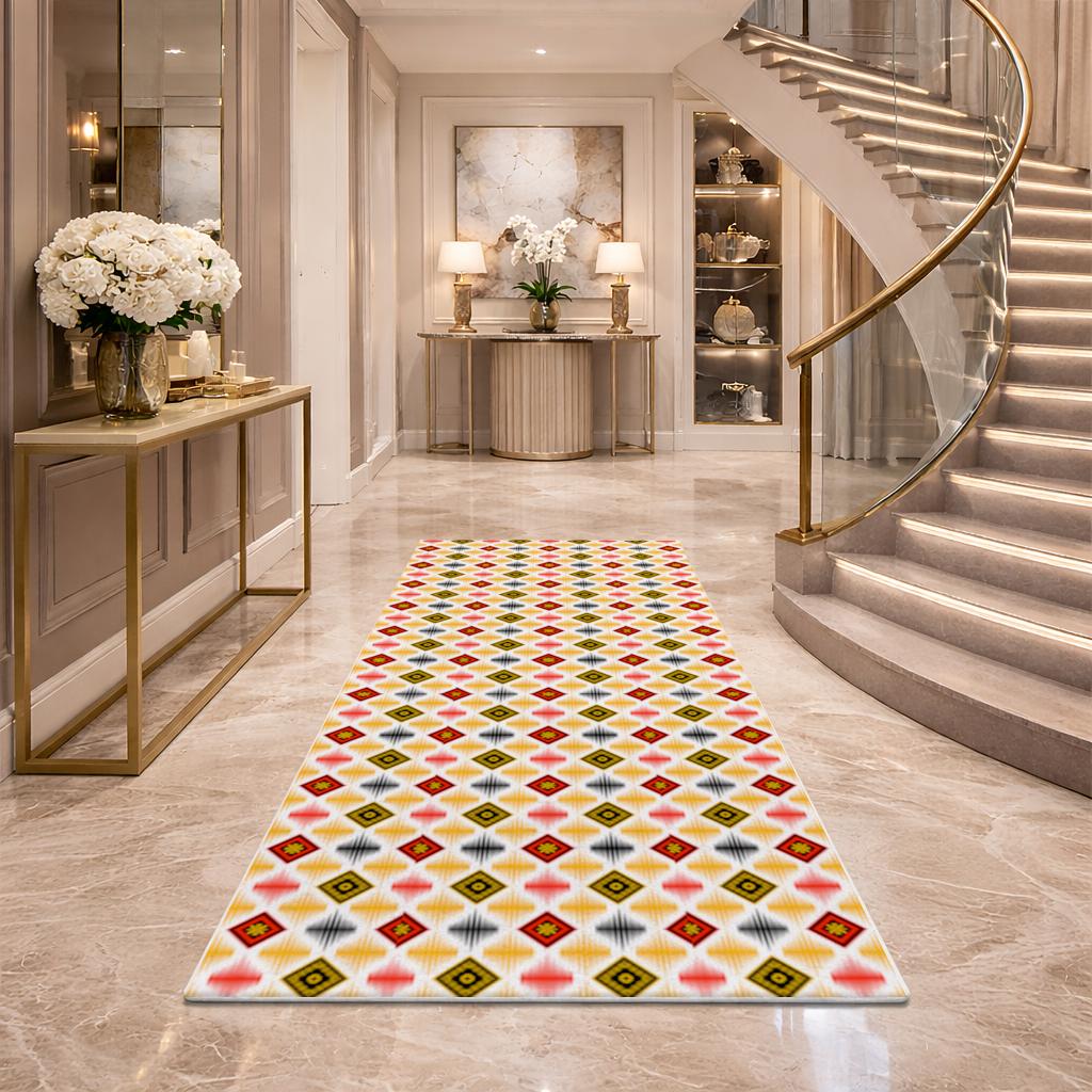 Vibrant Ethnic Geometric Motif Hallway & Entryway Rug