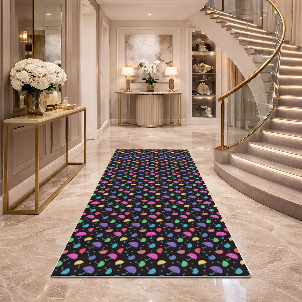 Colorful Heart Umbrellas Pattern Hallway & Entryway Rug