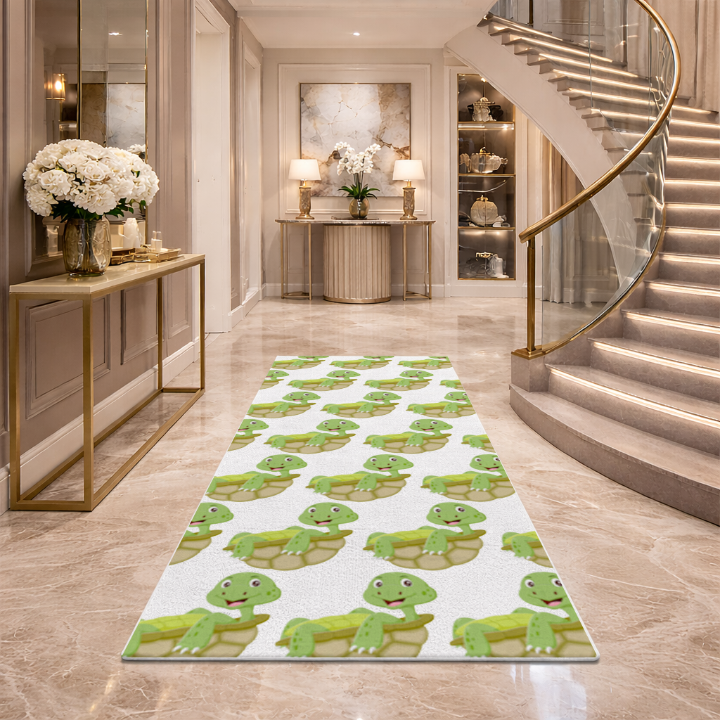 Happy Smiling Green Turtle in Shell Hallway & Entryway Rug