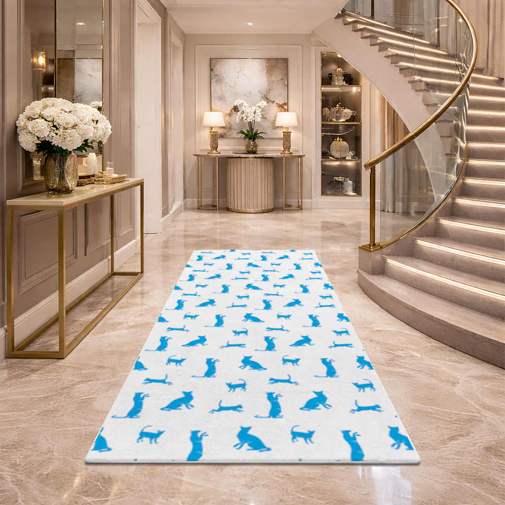 Blue Cat Silhouettes Seamless Pattern Hallway & Entryway Rug