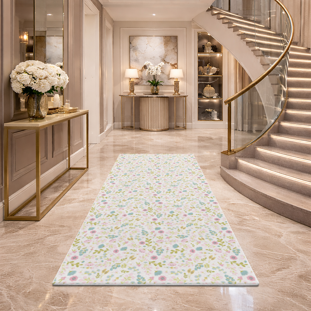 Pastel Spring Floral Hallway & Entryway Rug