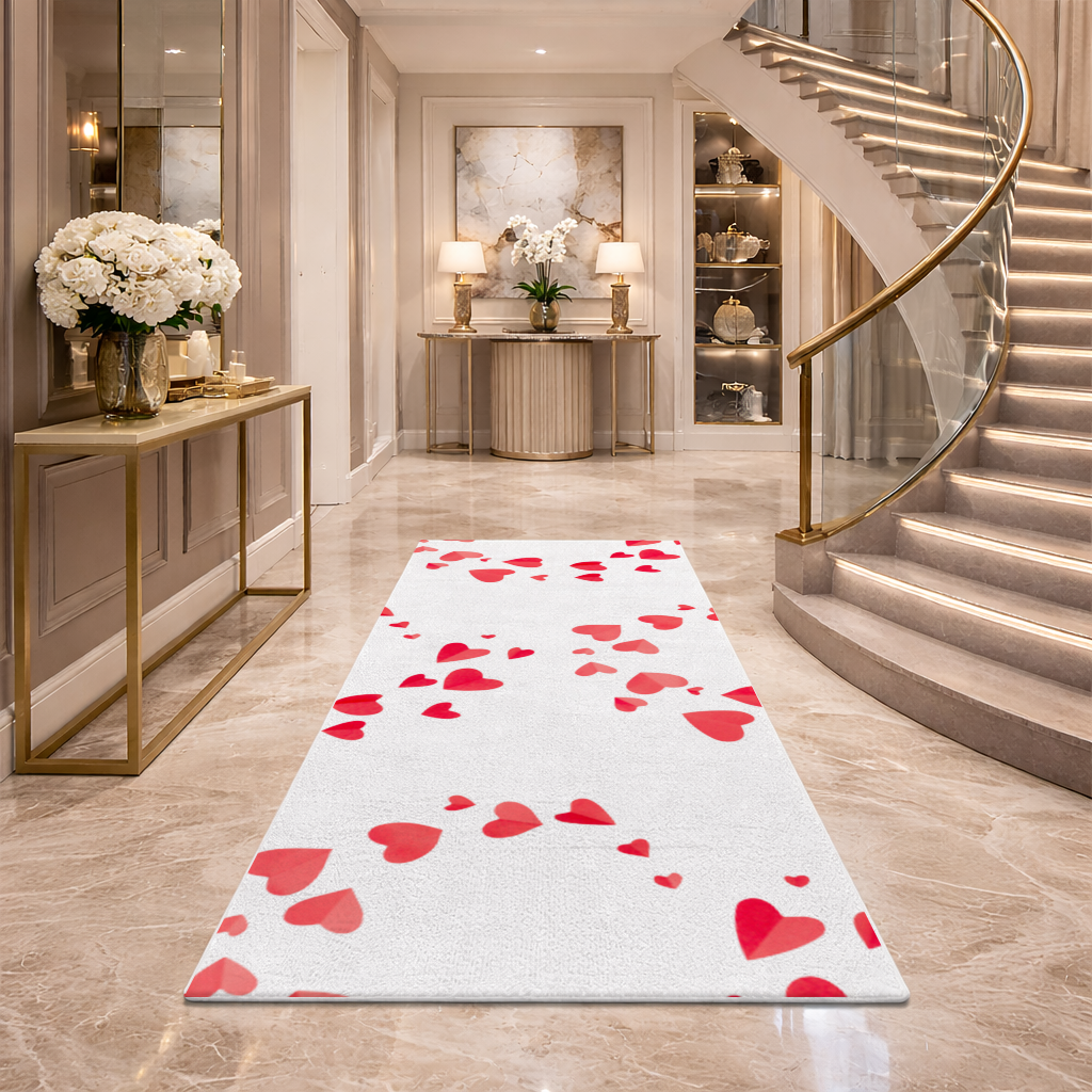 Red Hearts Frame Design Hallway & Entryway Rug