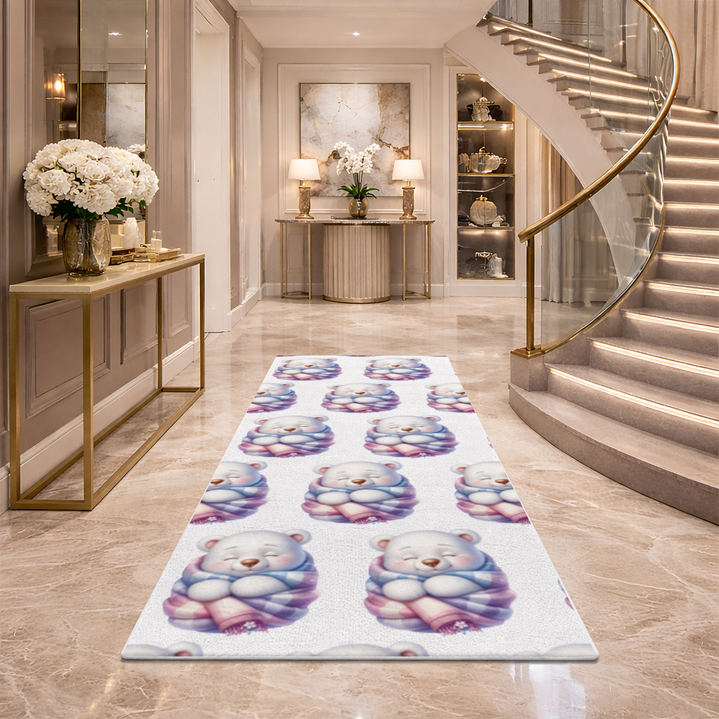 Cozy Sleepy Polar Bear Cub Hallway & Entryway Rug