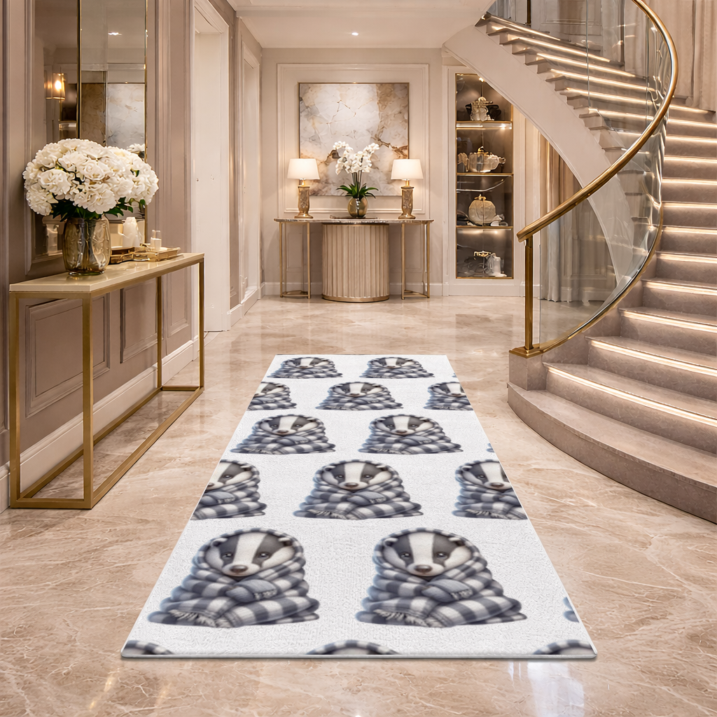 Cozy Baby Badger Wrapped in Blanket Hallway & Entryway Rug