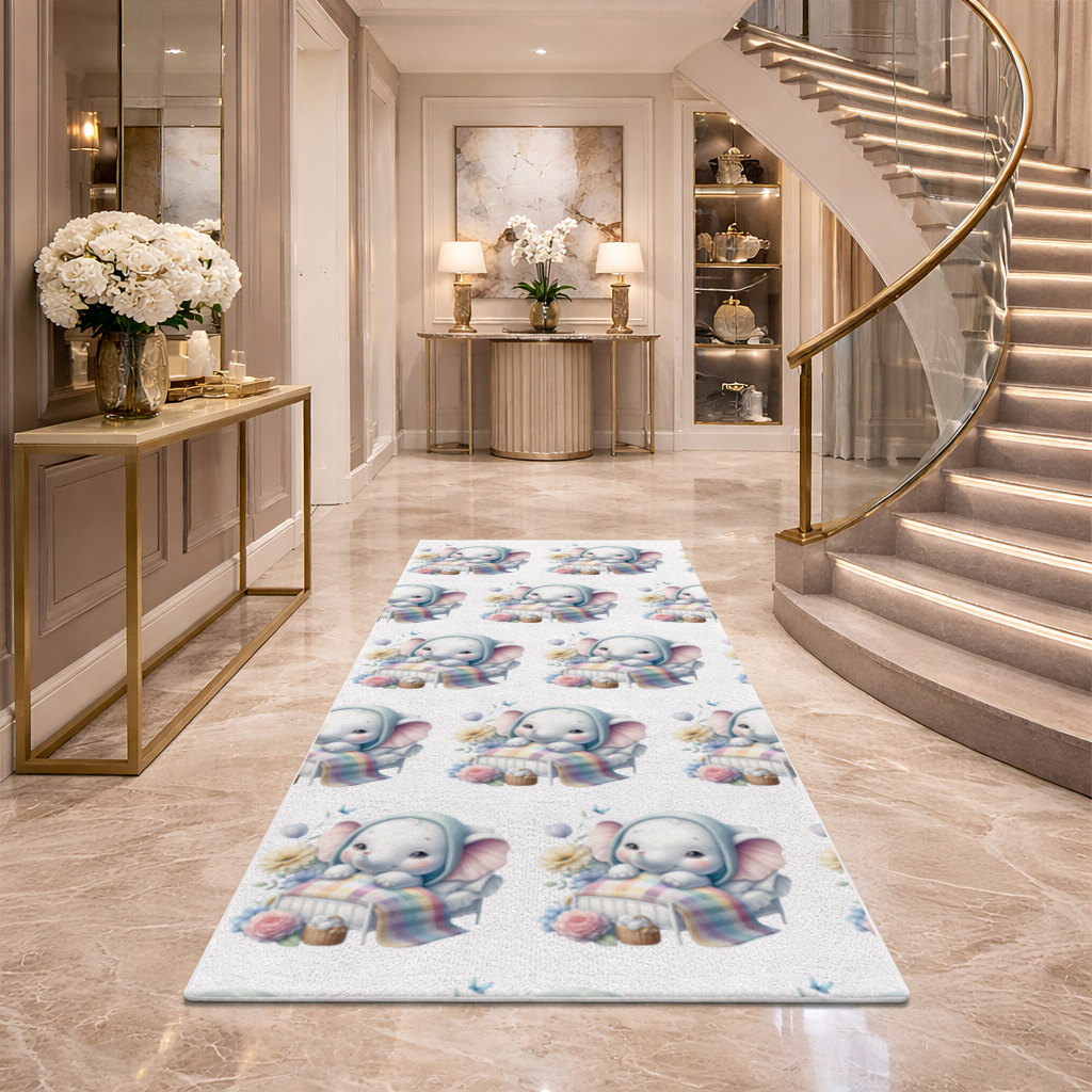 Sleeping Baby Elephant in Bed Hallway & Entryway Rug