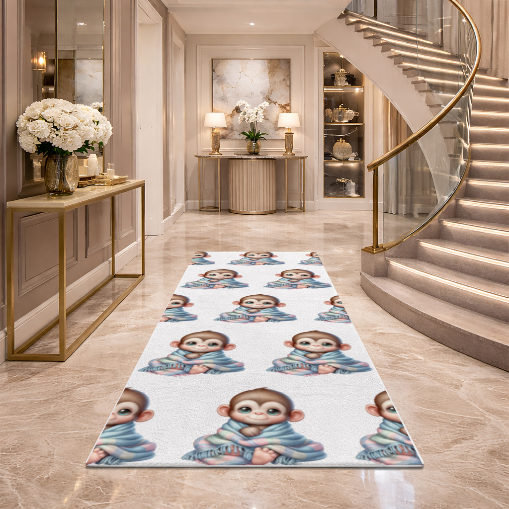 Cute Baby Monkey Wrapped in Blanket Hallway & Entryway Rug