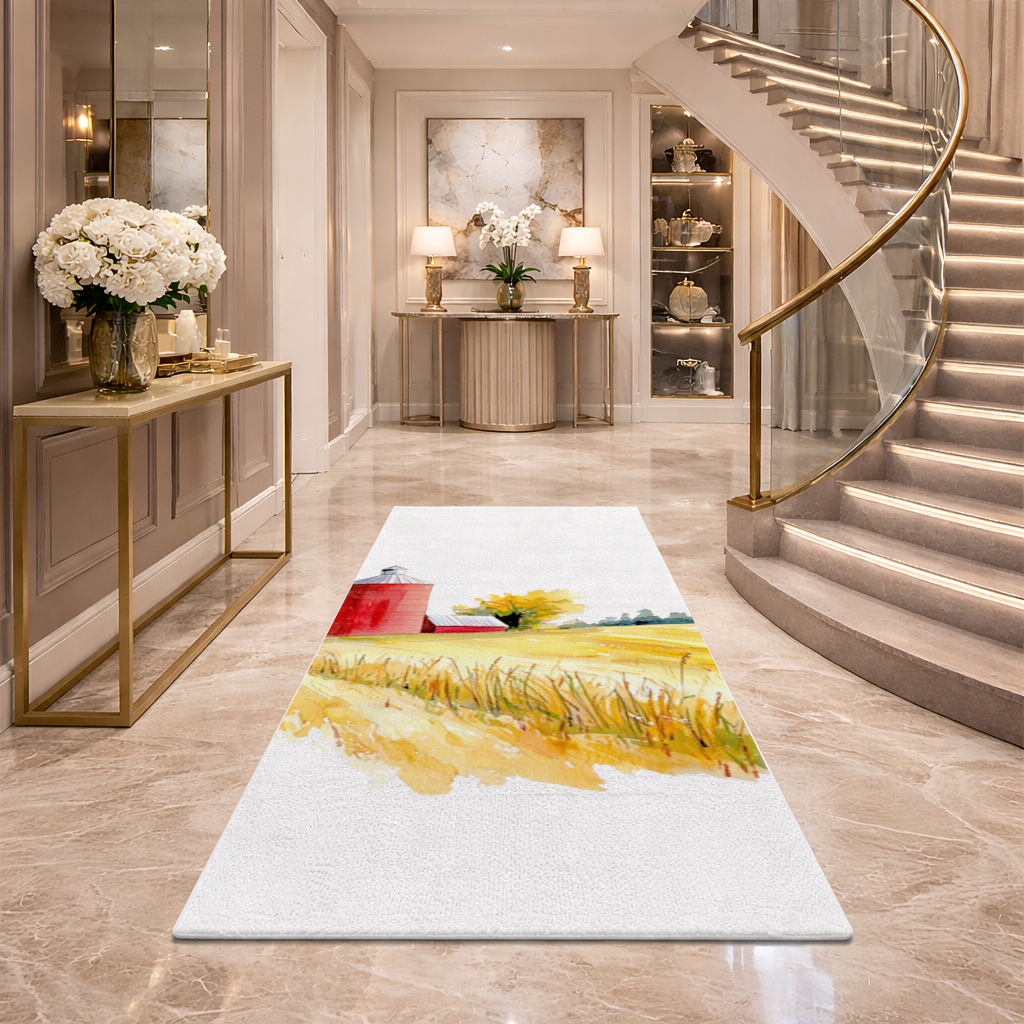 Red Farm Silo and Golden Wheat Field Hallway & Entryway Rug