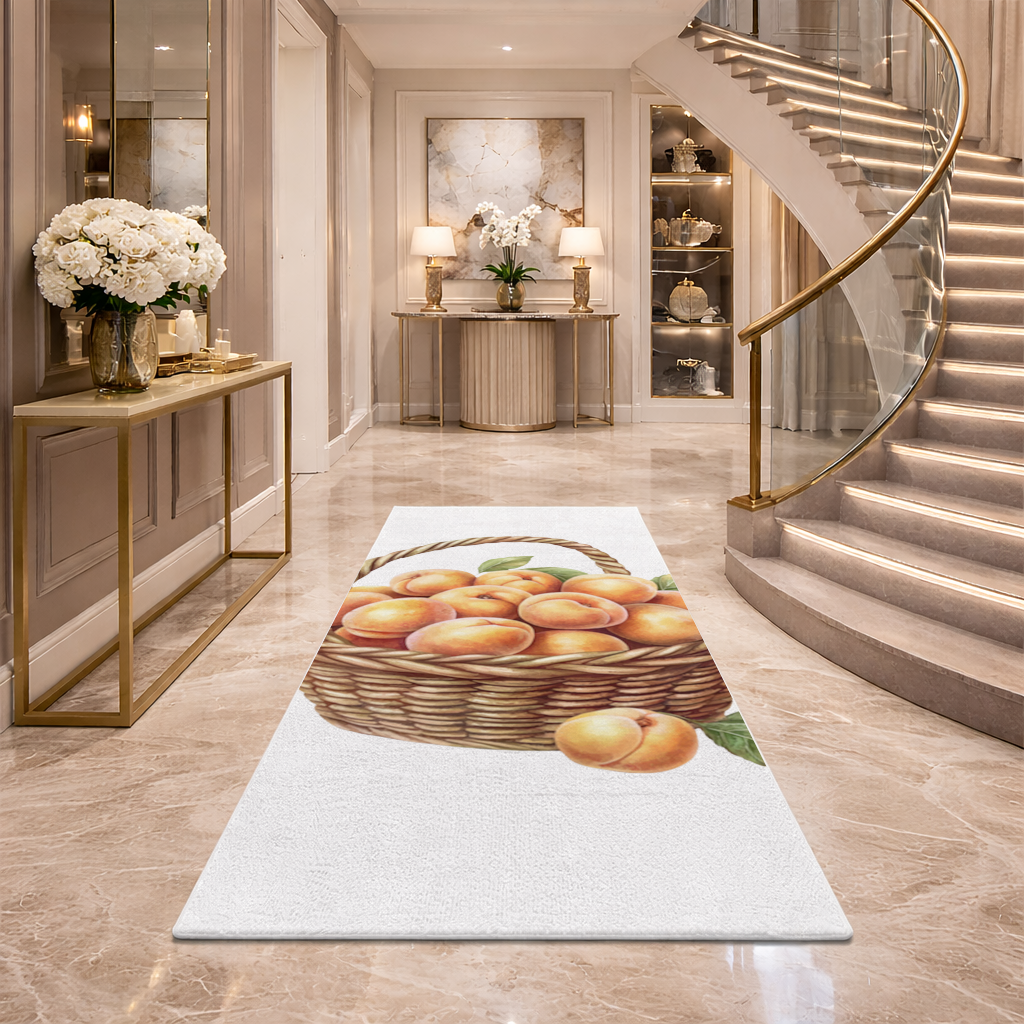 Fresh Peaches in Wicker Basket Hallway & Entryway Rug