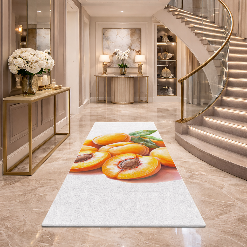 Watercolor Apricot and Leaves Hallway & Entryway Rug