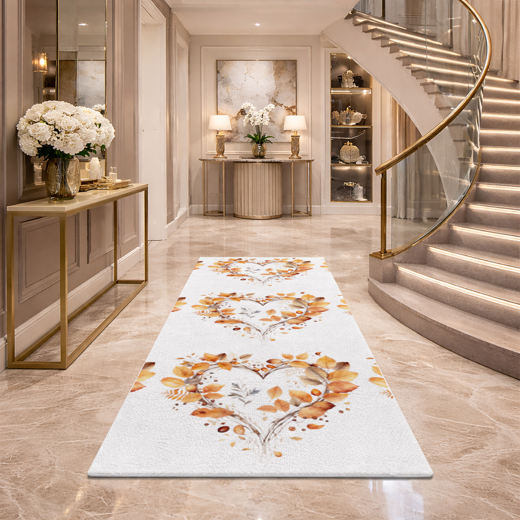 Orange Autumn Leaves Heart Hallway & Entryway Rug
