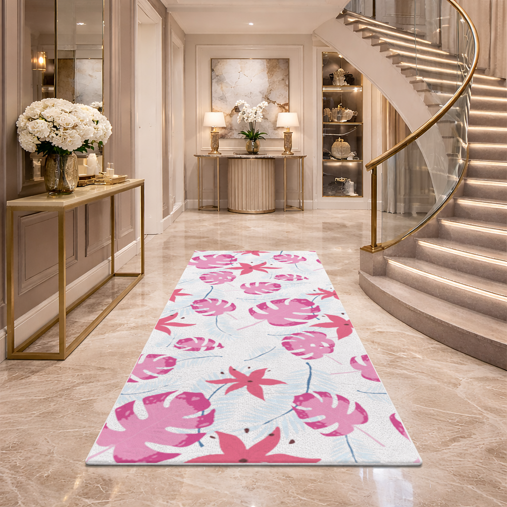 Pink Monstera and Tropical Lily Hallway & Entryway Rug