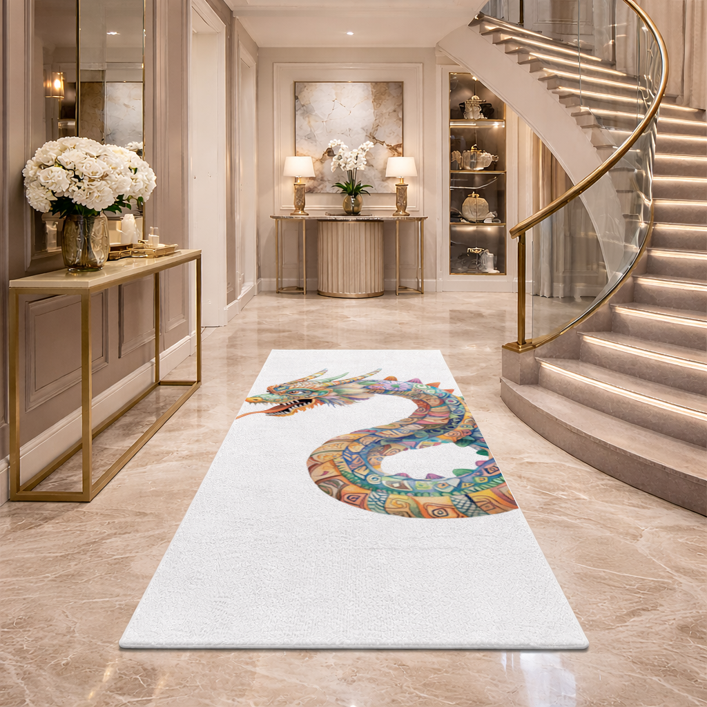 Colorful Mosaic Chinese Dragon Hallway & Entryway Rug