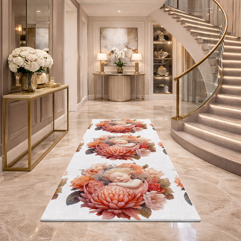 Çiçekler İçinde Uyuyan Masalsı Bebek Antre ve Koridor Halısı